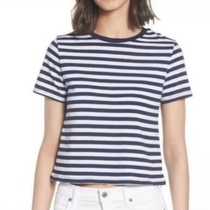 Topshop Navy and White Striped Short Sleeve Tee